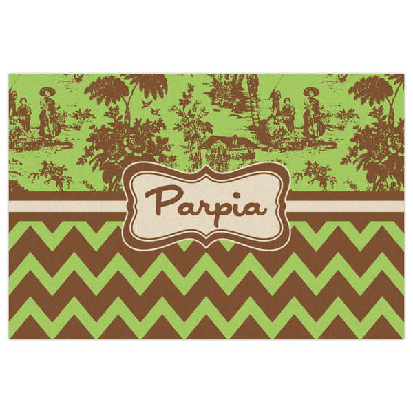 Green & Brown Toile & Chevron Indoor / Outdoor Rug - 4'x6' - Front Flat