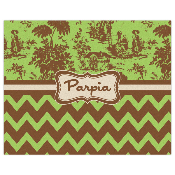 Green & Brown Toile & Chevron Indoor / Outdoor Rug - 8'x10' - Front Flat