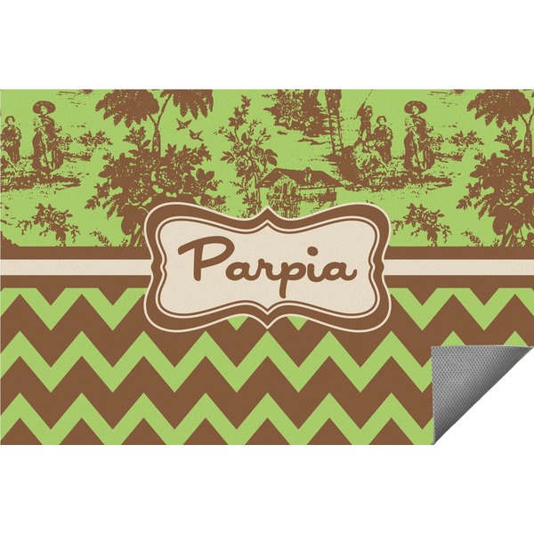 Custom Green & Brown Toile & Chevron Indoor / Outdoor Rug - 3'x5' (Personalized)