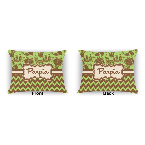 Green & Brown Toile & Chevron  Indoor Rectangular Burlap Pillow (Front and Back)