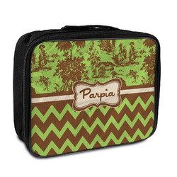 Green & Brown Toile & Chevron Insulated Lunch Bag (Personalized)