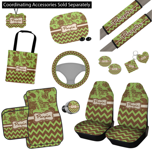 Green & Brown Toile & Chevron Interior Car Accessories
