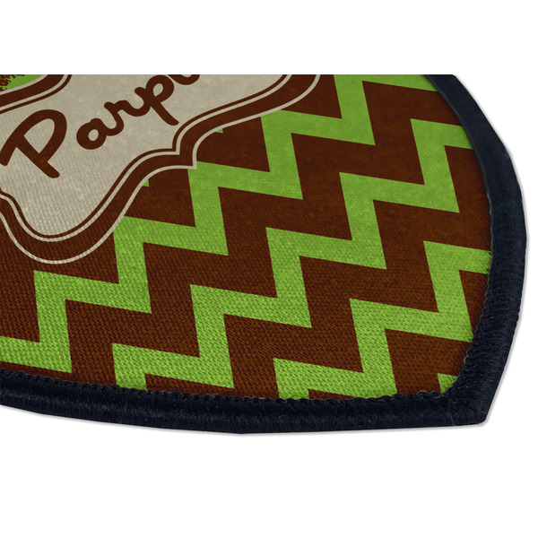 Green & Brown Toile & Chevron Iron on Shield 3 Detail