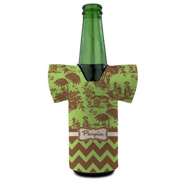 Green & Brown Toile & Chevron Jersey Bottle Cooler - Set of 4 - FRONT (on bottle)