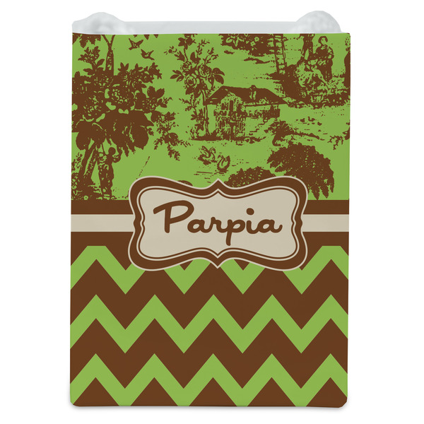 Green & Brown Toile & Chevron Jewelry Gift Bag - Gloss - Front