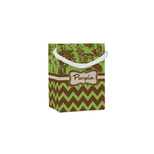 Custom Green & Brown Toile & Chevron Jewelry Gift Bags - Gloss (Personalized)