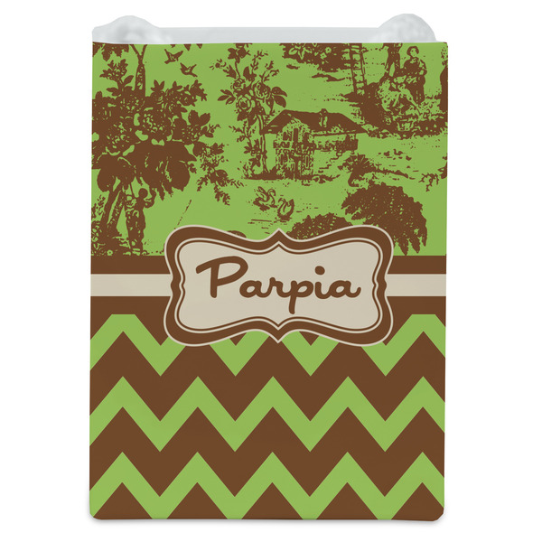 Green & Brown Toile & Chevron Jewelry Gift Bag - Matte - Front