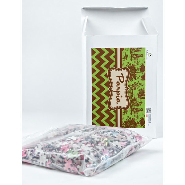 Green & Brown Toile & Chevron Jigsaw Puzzle 1014 Piece - Box