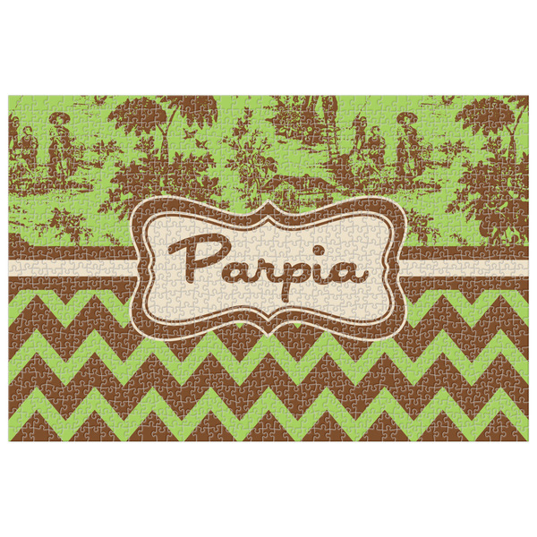 Custom Green & Brown Toile & Chevron Jigsaw Puzzle - 1000-piece (Personalized)