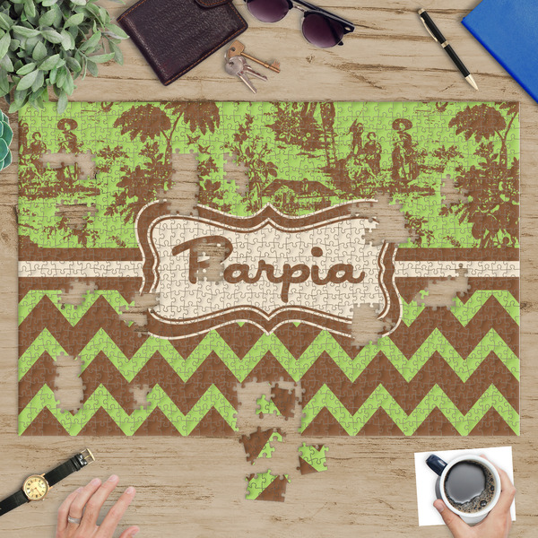 Green & Brown Toile & Chevron Jigsaw Puzzle 1014 Piece - In Context