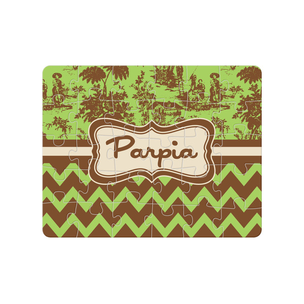 Custom Green & Brown Toile & Chevron Jigsaw Puzzles (Personalized)