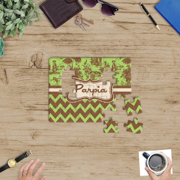 Green & Brown Toile & Chevron Jigsaw Puzzle 30 Piece - In Context