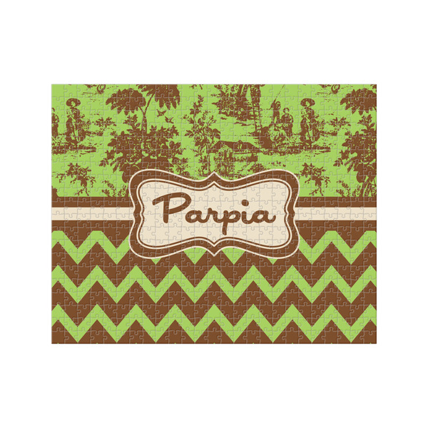 Custom Green & Brown Toile & Chevron 500 pc Jigsaw Puzzle (Personalized)