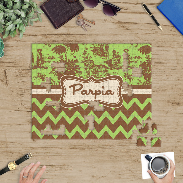 Green & Brown Toile & Chevron Jigsaw Puzzle 500 Piece - In Context