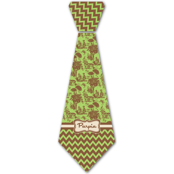 Custom Green & Brown Toile & Chevron Iron On Tie - 4 Sizes w/ Name or Text