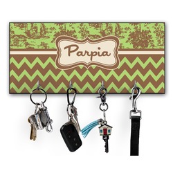 Green & Brown Toile & Chevron Key Hanger w/ 4 Hooks w/ Name or Text