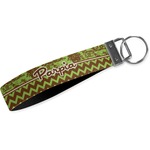 Green & Brown Toile & Chevron Webbing Keychain Fob - Large (Personalized)