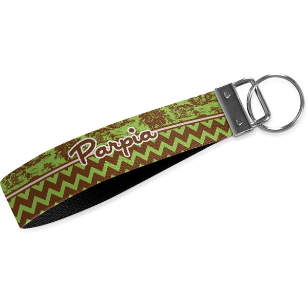 Custom Green & Brown Toile & Chevron Webbing Keychain Fob - Large (Personalized)