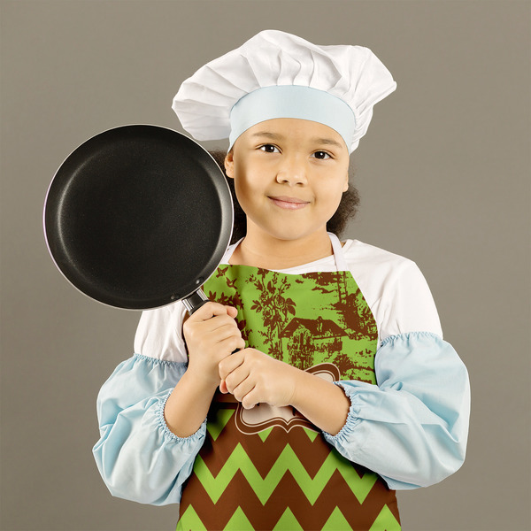 Green & Brown Toile & Chevron Kid's Aprons - Medium - Lifestyle