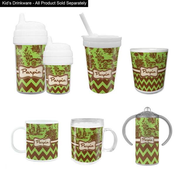 Green & Brown Toile & Chevron Kid's Drinkware - Customized & Personalized