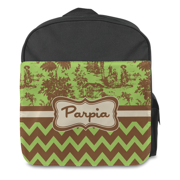 Green & Brown Toile & Chevron Kids Backpack - Front