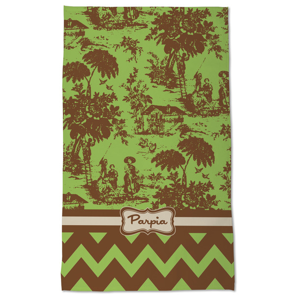 Green & Brown Toile & Chevron Kitchen Towel - Poly Cotton - Full Front