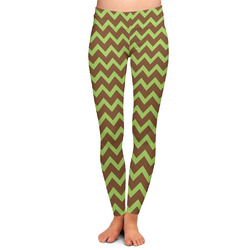 Green & Brown Toile & Chevron Ladies Leggings (Personalized)