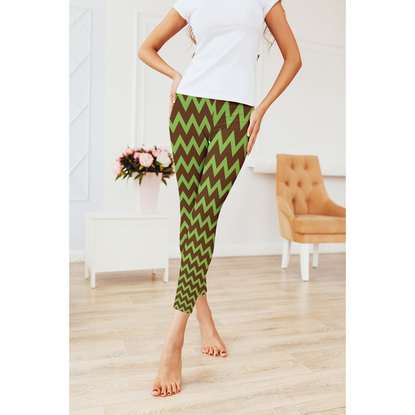 Green & Brown Toile & Chevron Ladies Leggings - LIFESTYLE 2
