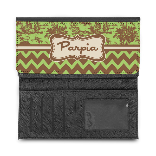 Green & Brown Toile & Chevron Ladies Wallet - Half Way Open