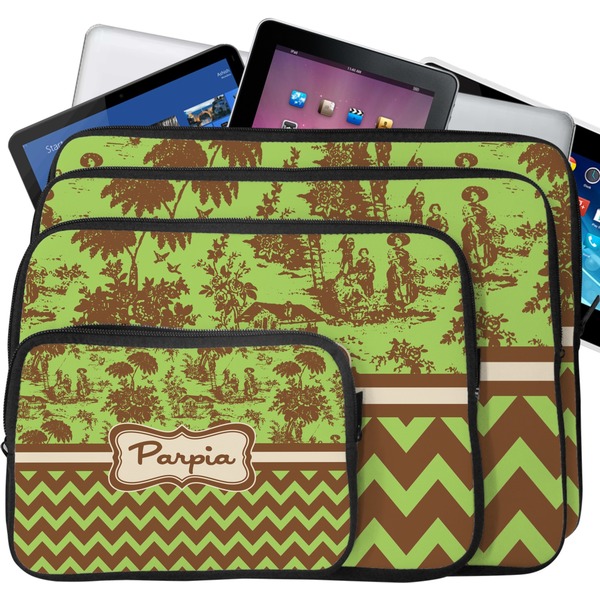 Green & Brown Toile & Chevron Laptop Case Sizes