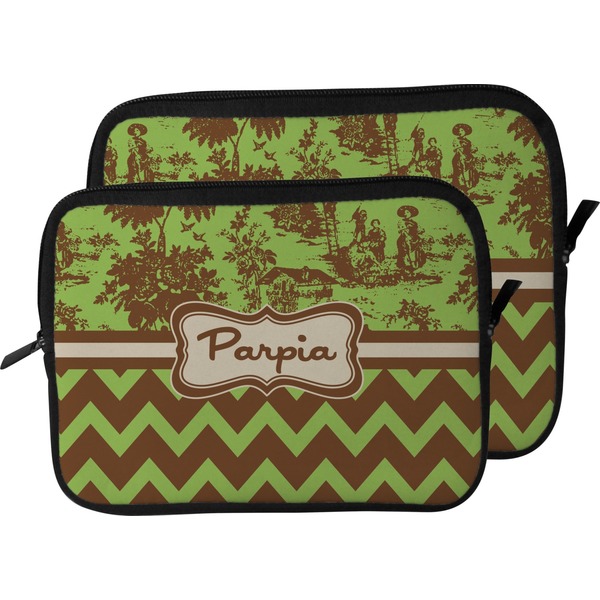 Green & Brown Toile & Chevron Laptop Sleeve (Size Comparison)