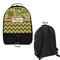 Green & Brown Toile & Chevron Large Backpack - Black - Front & Back View