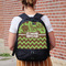 Green & Brown Toile & Chevron Large Backpack - Black - On Back