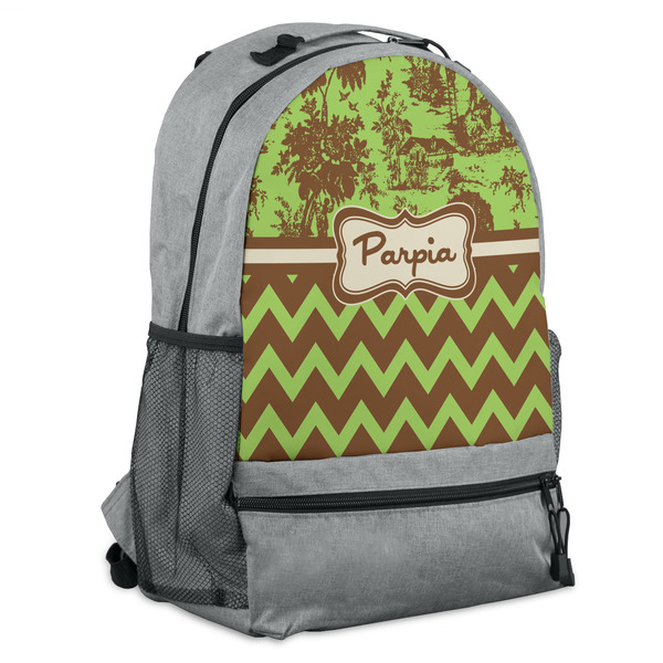 Custom Green & Brown Toile & Chevron Backpack (Personalized)