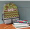 Green & Brown Toile & Chevron Large Backpack - Gray - On Desk