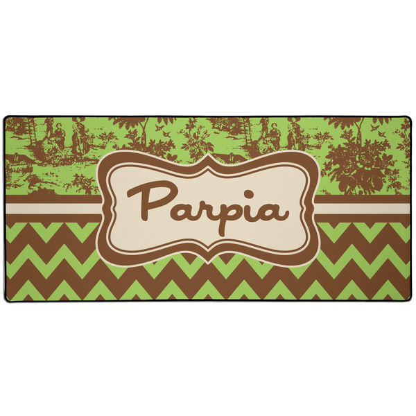 Custom Green & Brown Toile & Chevron Gaming Mouse Pad (Personalized)