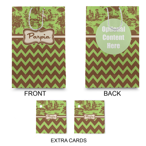 Green & Brown Toile & Chevron Large Gift Bag - Approval