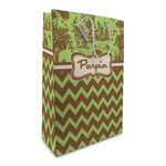 Green & Brown Toile & Chevron Large Gift Bag (Personalized)