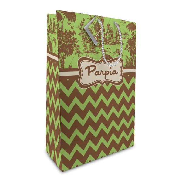 Custom Green & Brown Toile & Chevron Large Gift Bag (Personalized)
