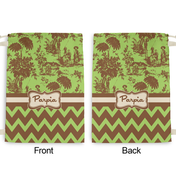 Green & Brown Toile & Chevron Large Laundry Bag - Front & Back View