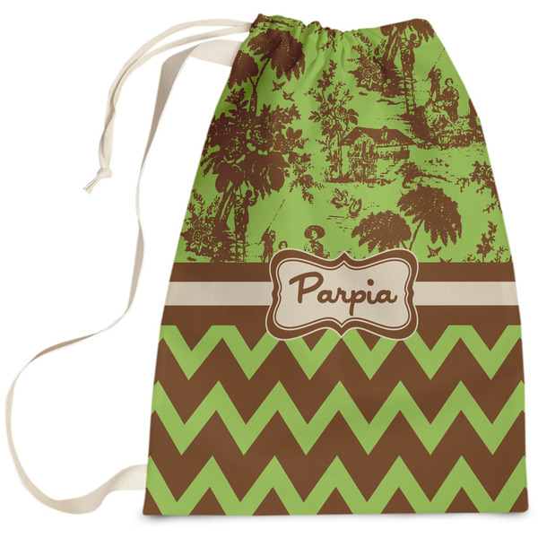 Custom Green & Brown Toile & Chevron Laundry Bag (Personalized)