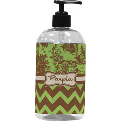 Green & Brown Toile & Chevron Plastic Soap / Lotion Dispenser (Personalized)