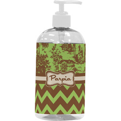 Green & Brown Toile & Chevron Plastic Soap / Lotion Dispenser (16 oz - Large - White) (Personalized)