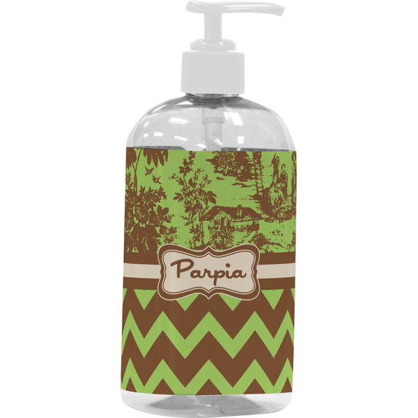 Green & Brown Toile & Chevron Large Liquid Dispenser (16 oz) - White