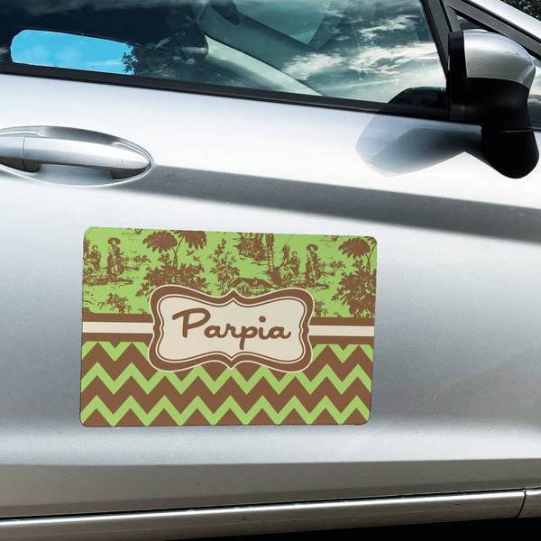 Green & Brown Toile & Chevron Large Rectangle Car Magnets- In Context
