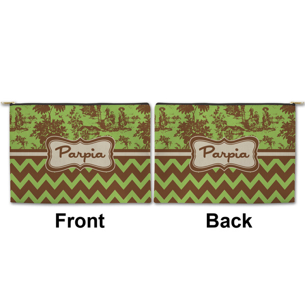 Green & Brown Toile & Chevron Large Zipper Pouch Approval (Front and Back)