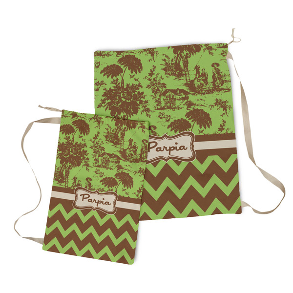 Green & Brown Toile & Chevron Laundry Bag - Both Bags