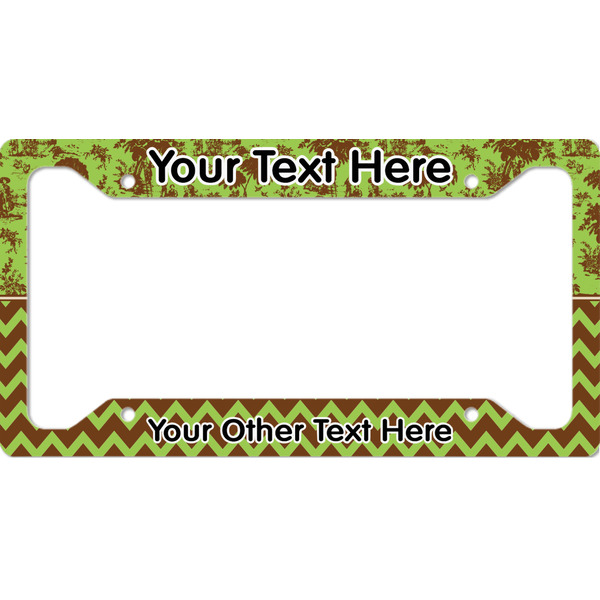 Custom Green & Brown Toile & Chevron License Plate Frame - Style A (Personalized)