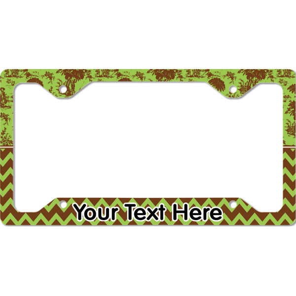 Custom Green & Brown Toile & Chevron License Plate Frame - Style C (Personalized)