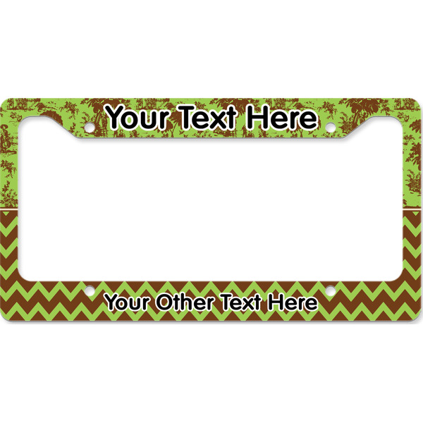 Custom Green & Brown Toile & Chevron License Plate Frame - Style B (Personalized)